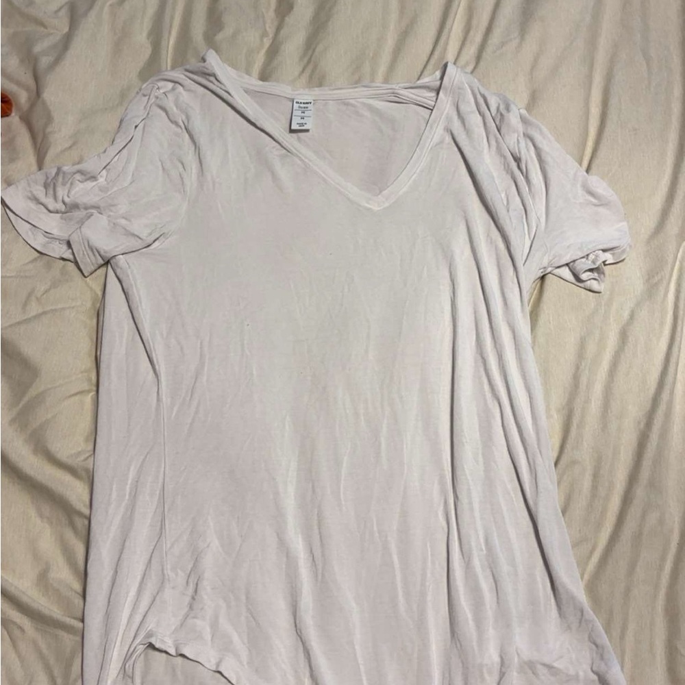 Old Navy Tan and White Relaxed Short Sleeve Tee